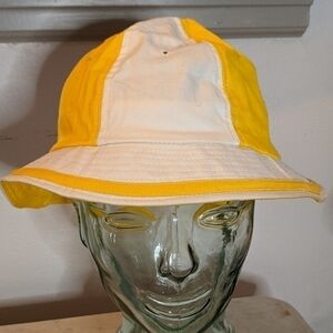 Yellow bucket hat with white stripes | Size Small | 100% cotton